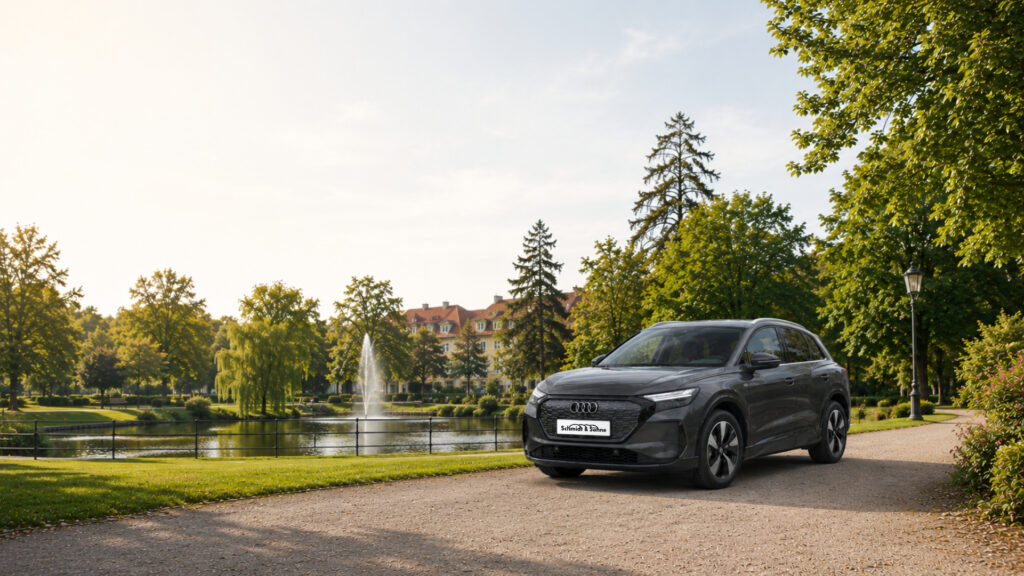 Der neue Audi Q4 SUV e-tron 150 kW in einem Park